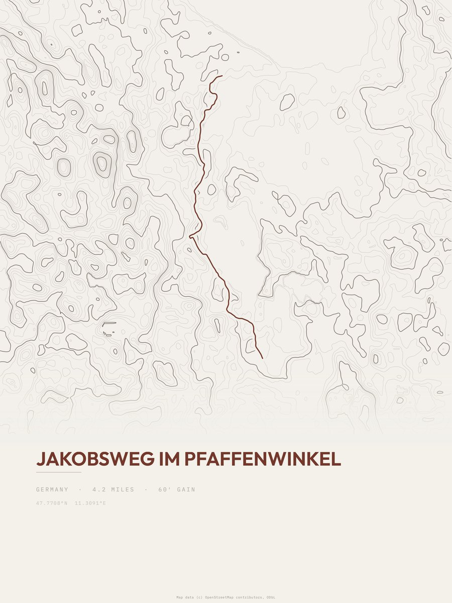 Jakobsweg im Pfaffenwinkel topographic trail print