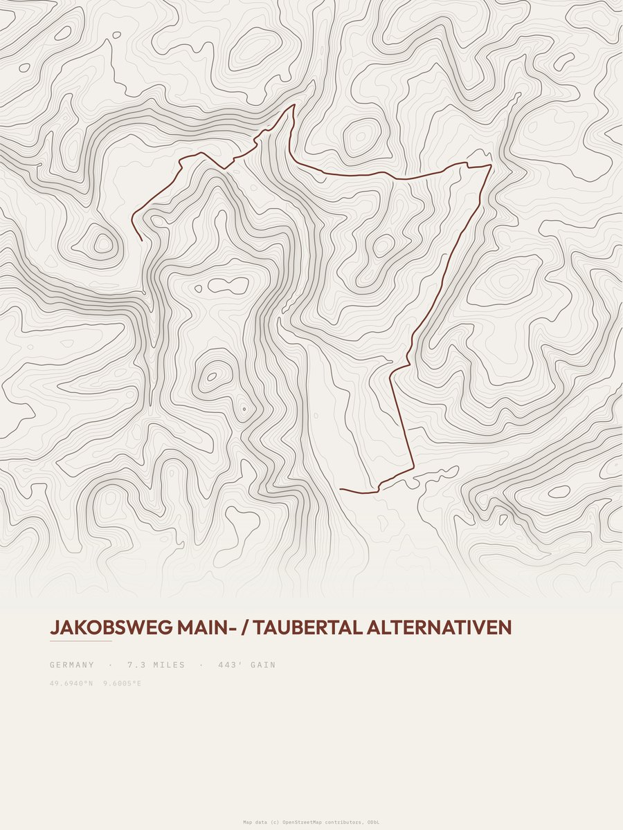 Jakobsweg Main-Taubertal topographic trail print