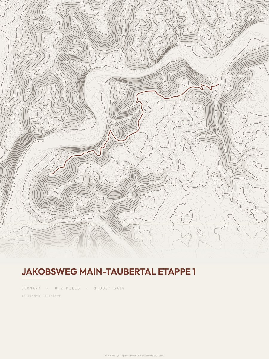 Jakobsweg Main-Taubertal Topographic print