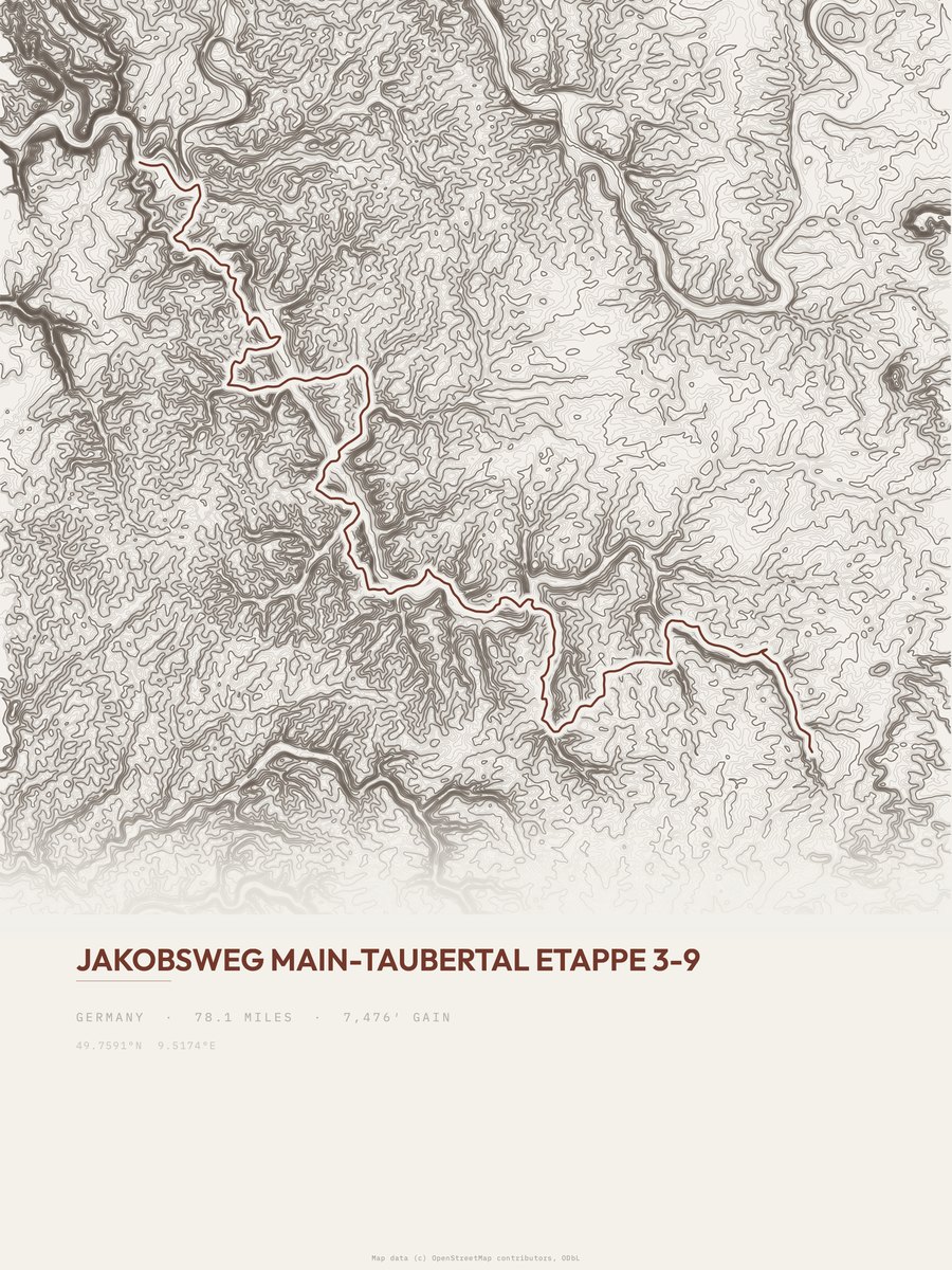 Jakobsweg Main-Taubertal Topographic print