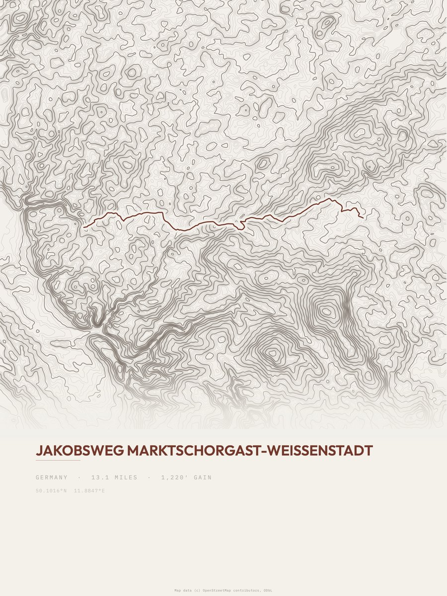 Jakobsweg topographic trail print