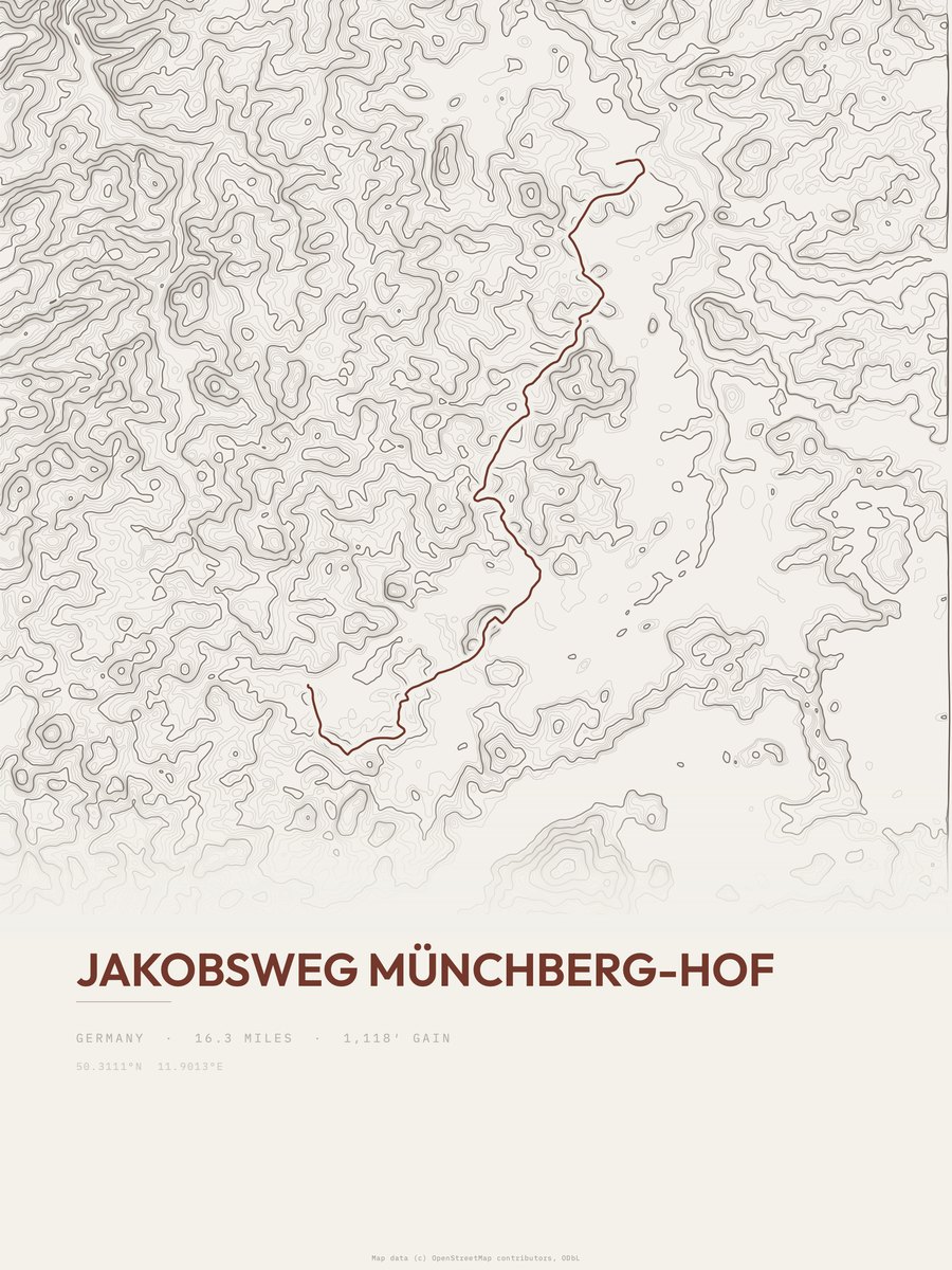 Jakobsweg Münchberg-Hof topographic trail print
