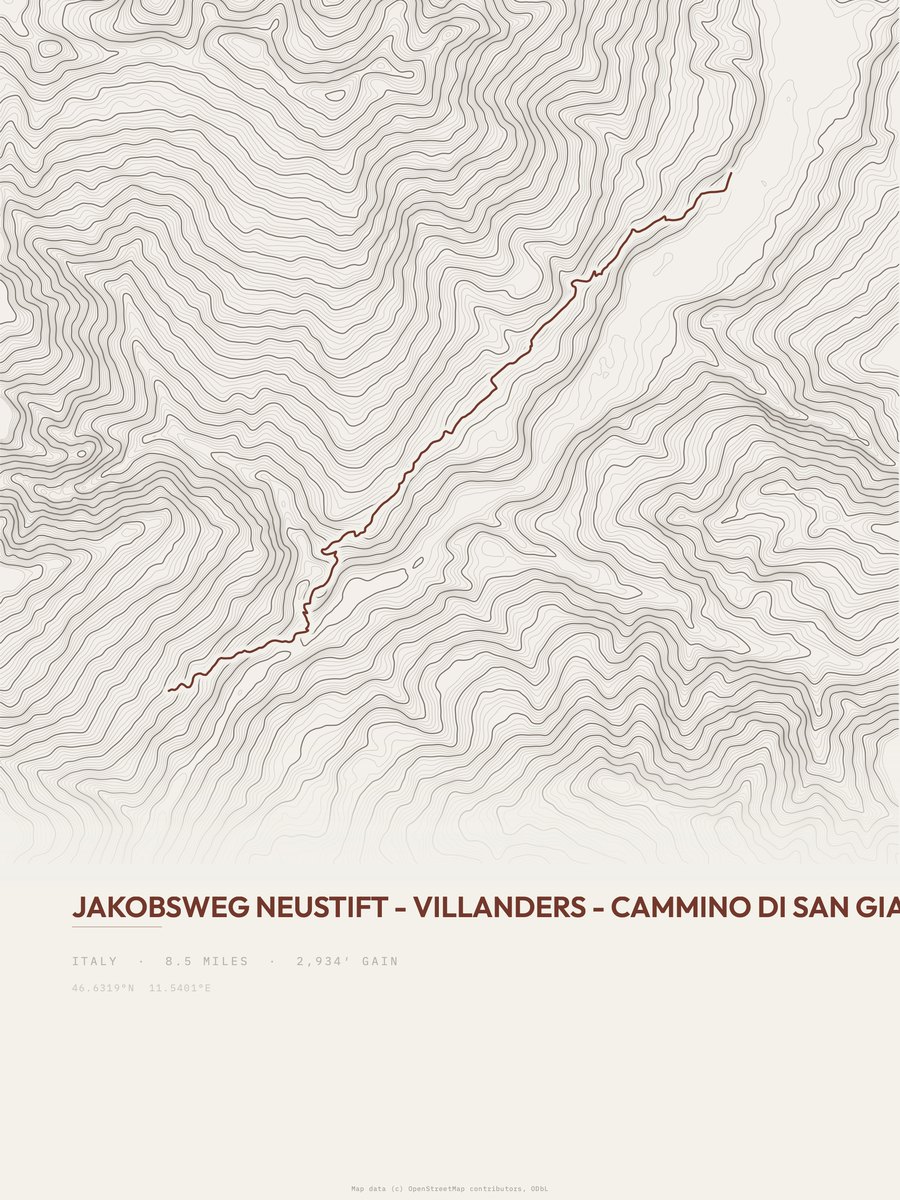 Cammino di San Giacomo topographic trail print
