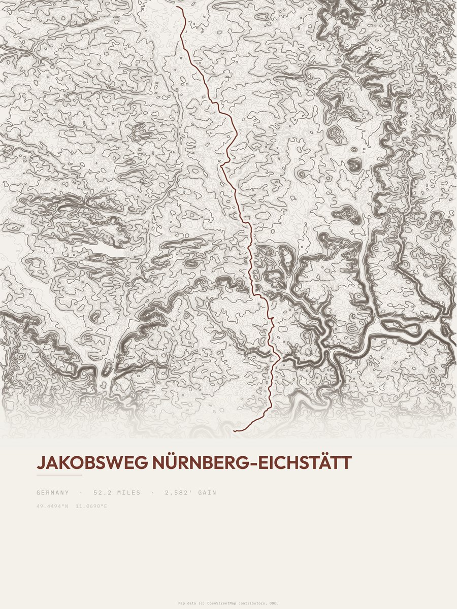 Jakobsweg Nürnberg-Eichstätt topographic trail print