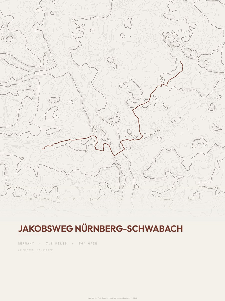 Jakobsweg Nürnberg-Schwabach topographic trail print