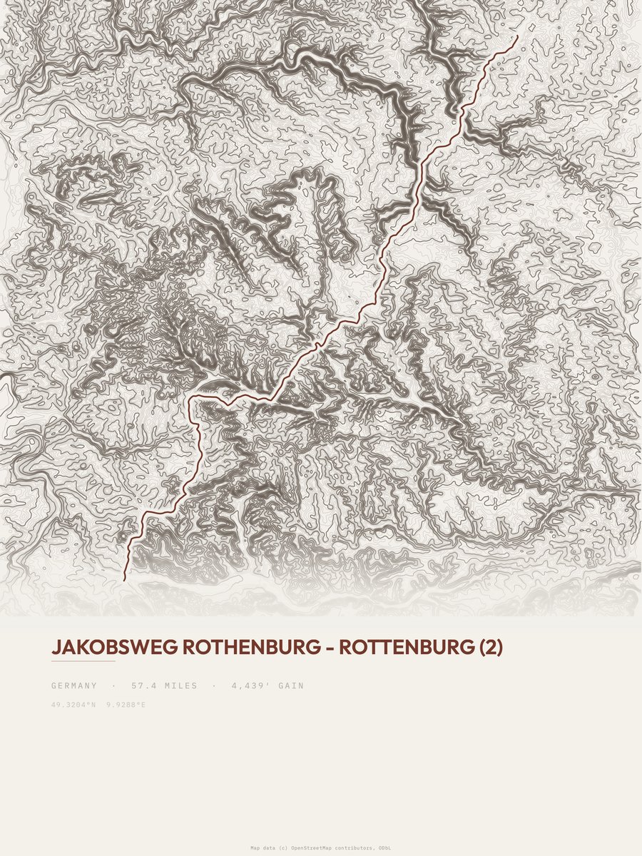 Jakobsweg Rothenburg-Rottenburg topographic trail print