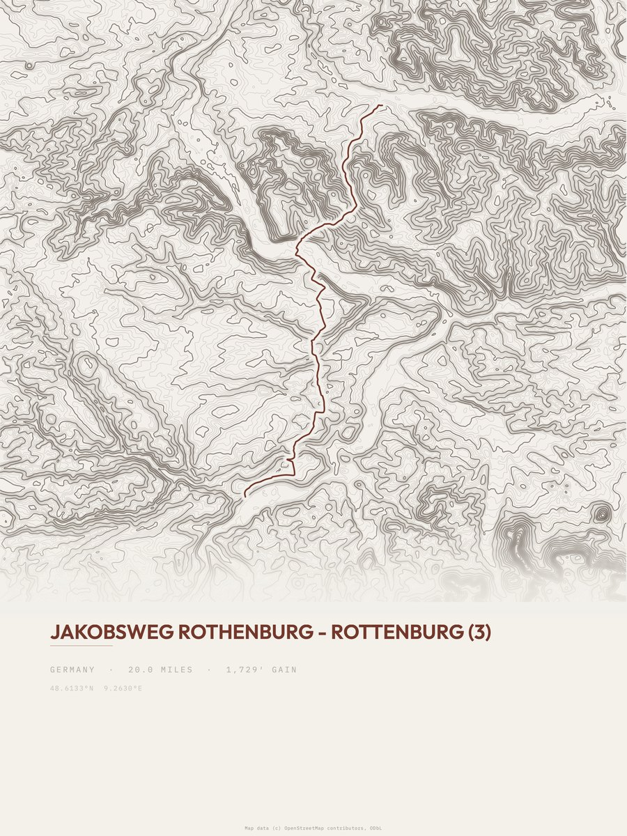 Jakobsweg Rothenburg-Rottenburg topographic trail print