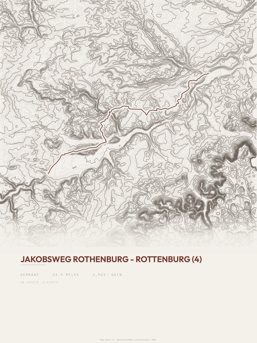 Jakobsweg Rothenburg-Rottenburg topographic trail print
