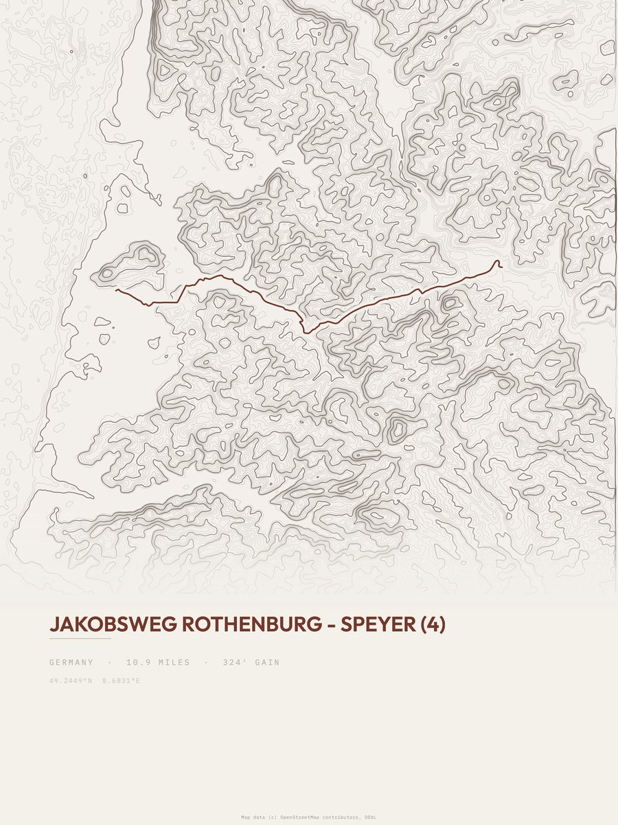 Jakobsweg Rothenburg-Speyer topographic trail print