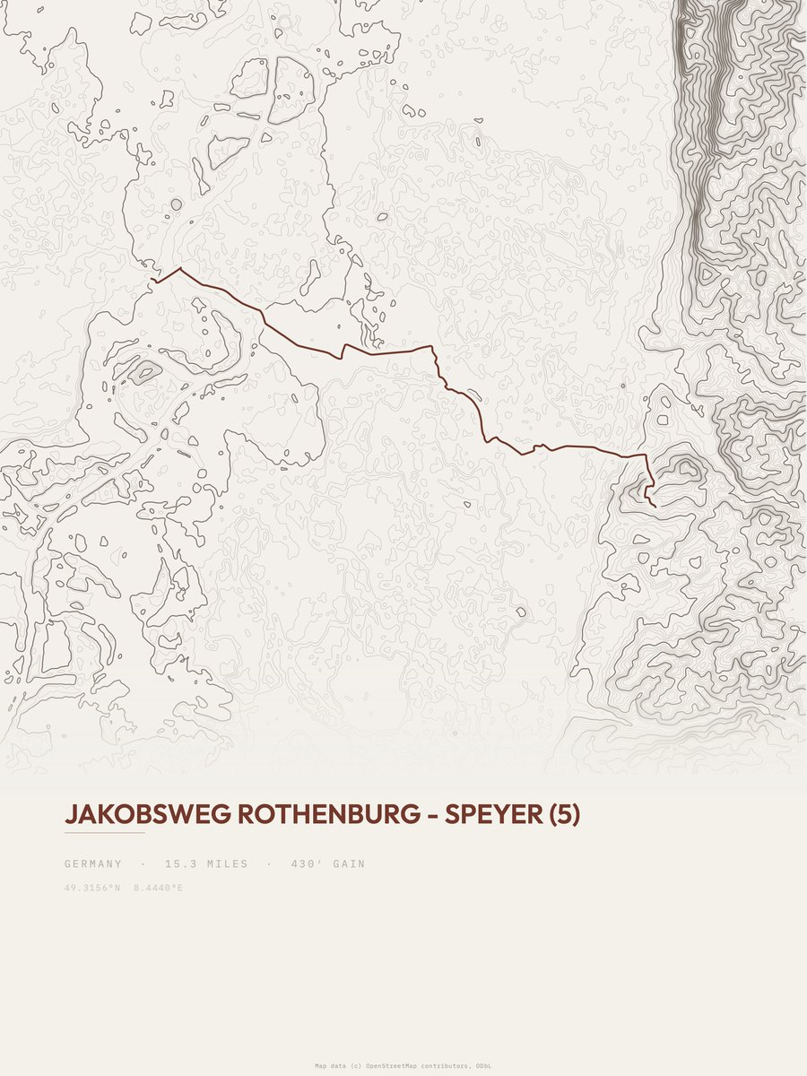 Jakobsweg Rothenburg-Speyer Topographic print