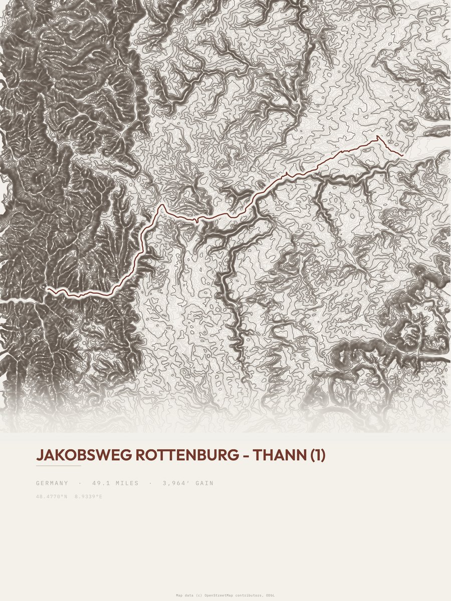 Jakobsweg topographic trail print