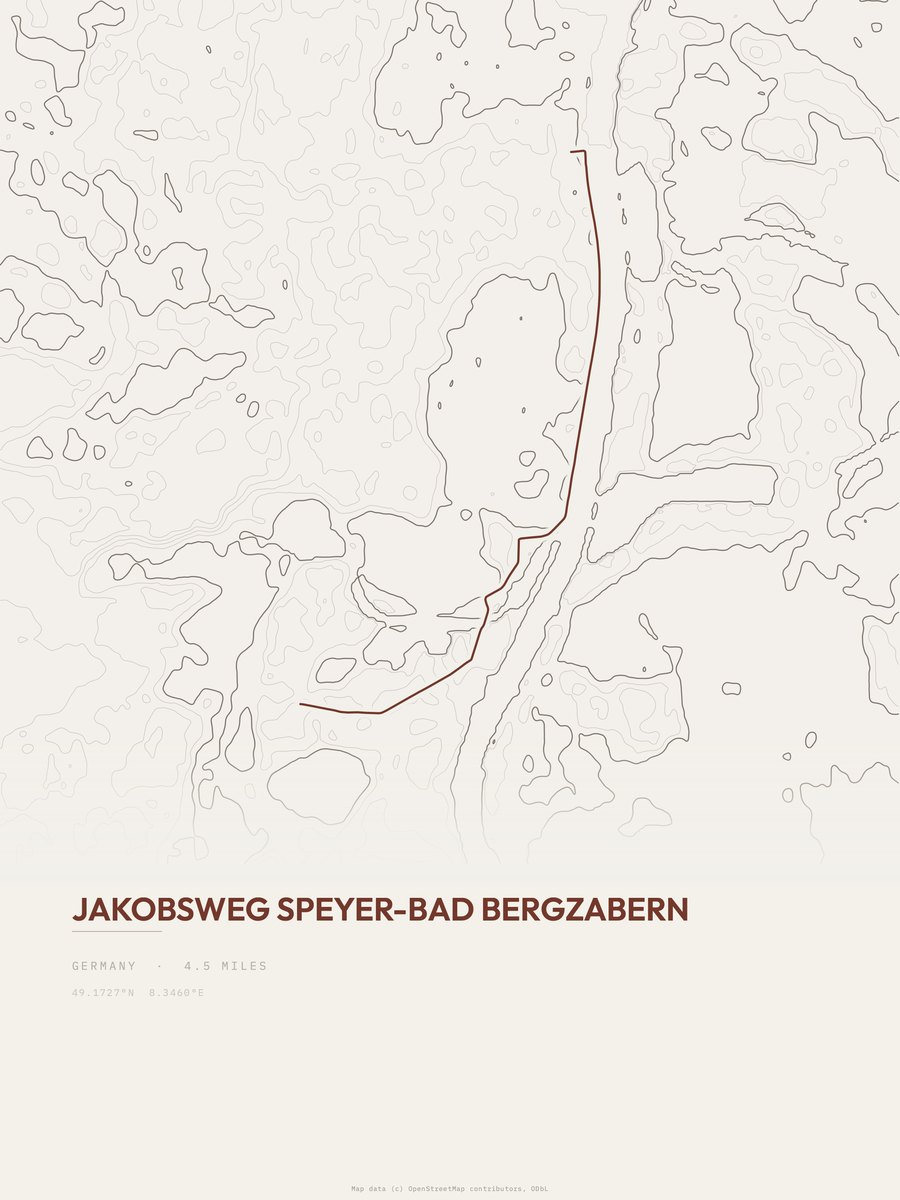 Jakobsweg Speyer-Bad Bergzabern topographic trail print