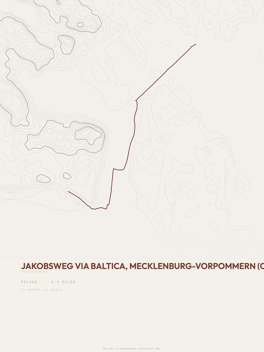 Jakobsweg via Baltica topographic trail print