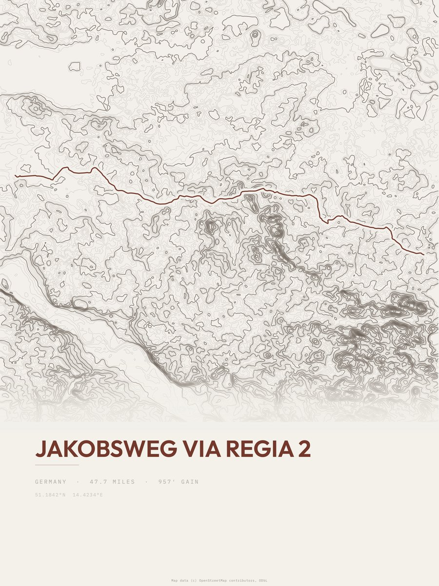 Jakobsweg Via Regia 2 topographic trail print