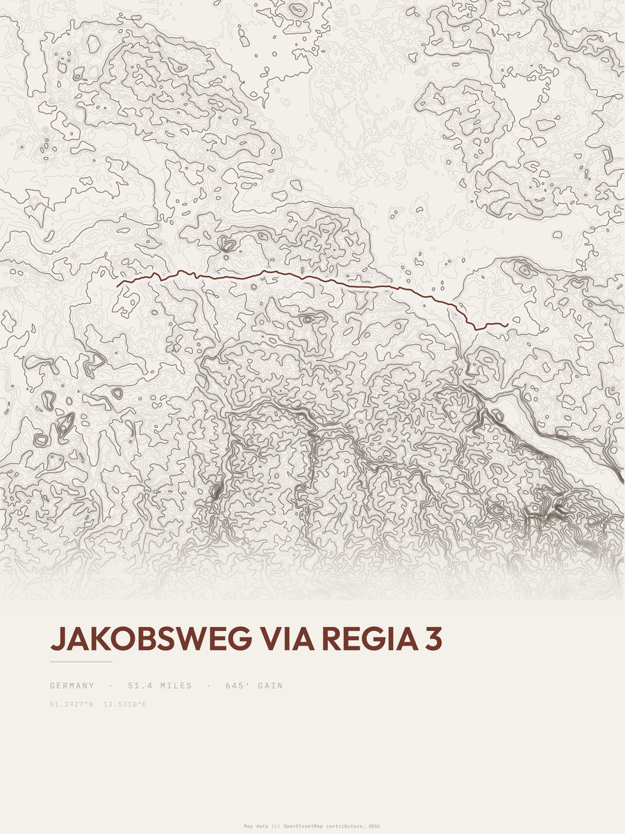 Jakobsweg Via Regia 3 topographic trail print