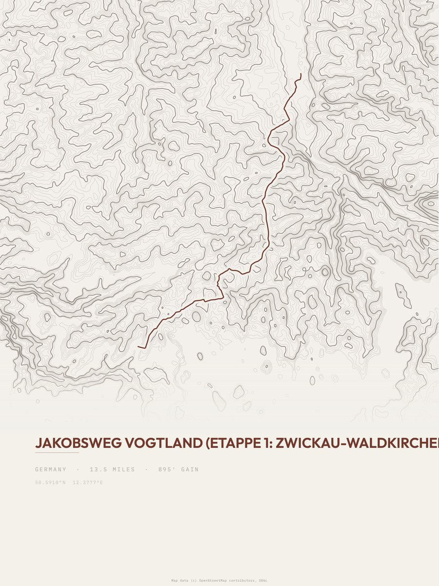 Jakobsweg Vogtland topographic trail print