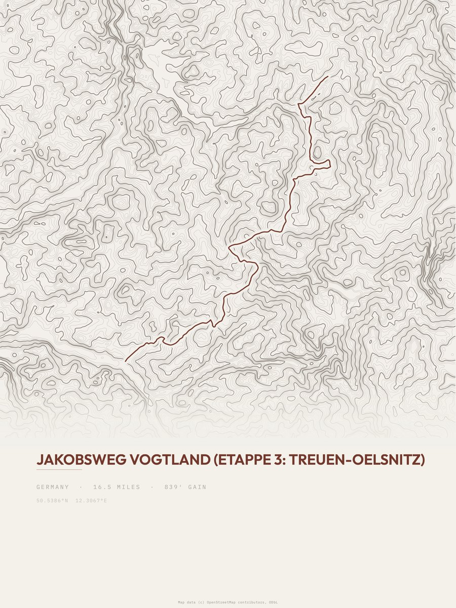 Jakobsweg Vogtland topographic trail print