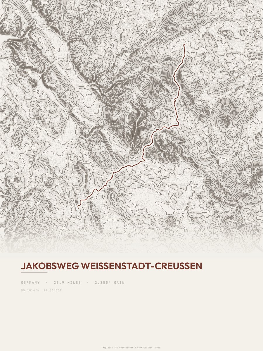 Jakobsweg Weißenstadt-Creußen topographic trail print