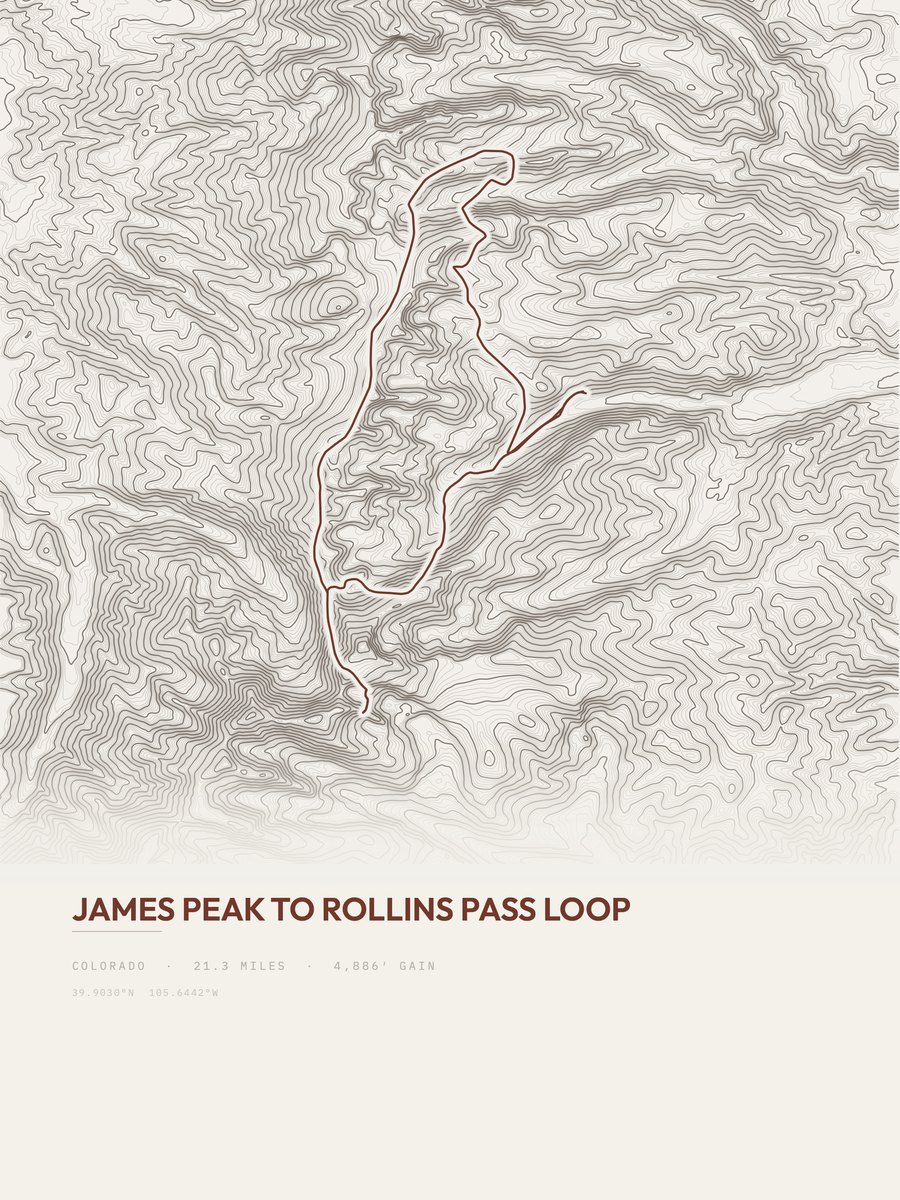 James Peak to Rollins Pass Loop topographic trail print