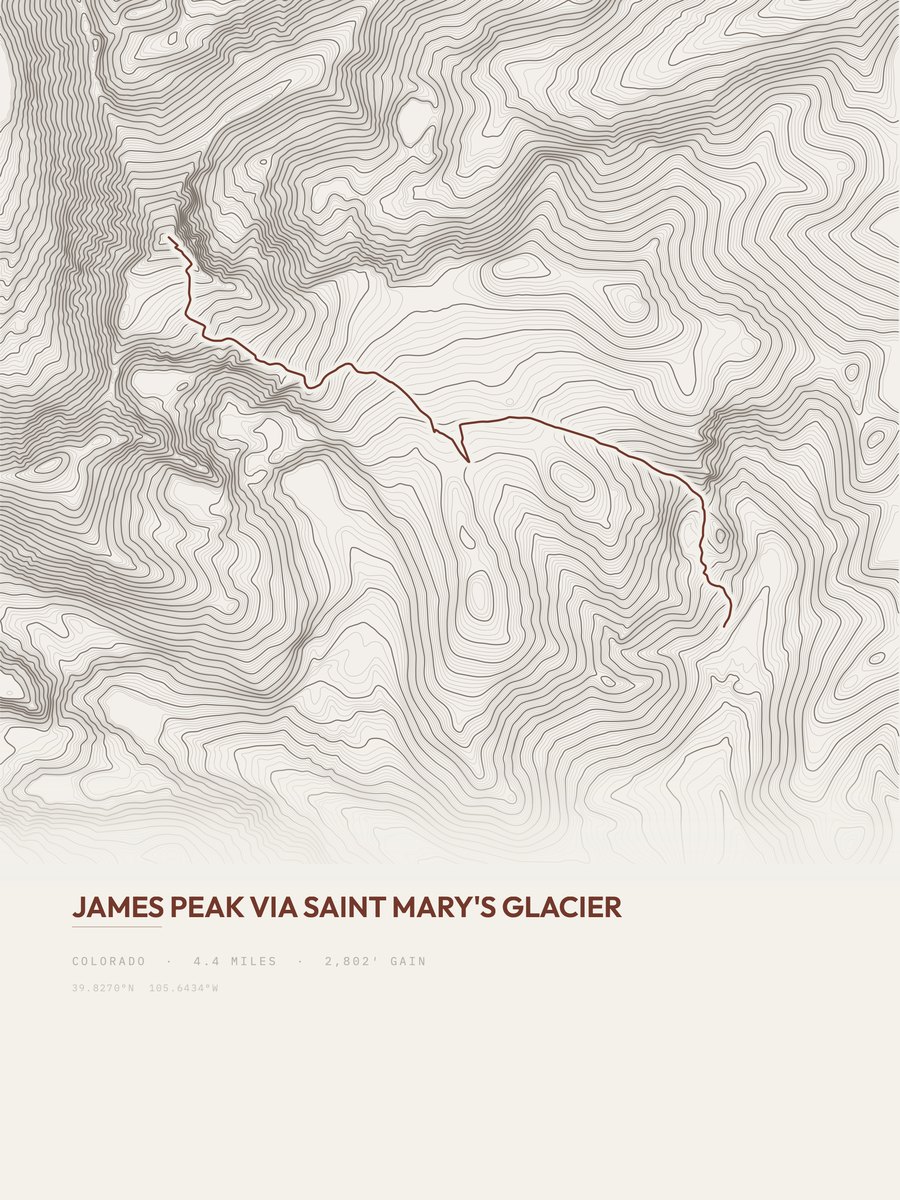 James Peak topographic trail print