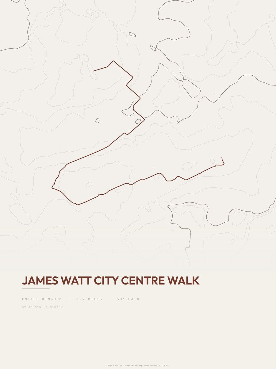 James Watt City Centre Walk topographic trail print
