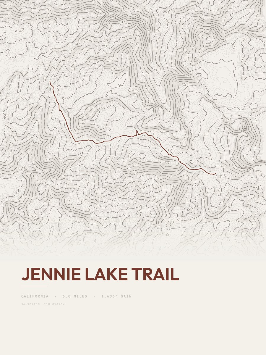 Jennie Lake Trail Topographic print
