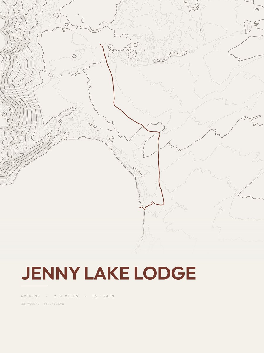 Jenny Lake Lodge topographic trail print