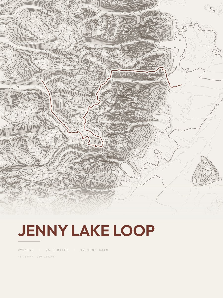 Jenny Lake Loop topographic trail print