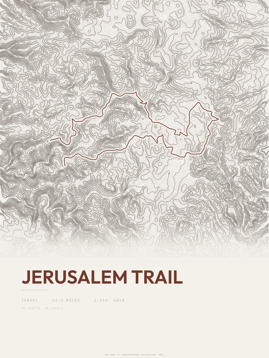 Jerusalem Trail topographic trail print