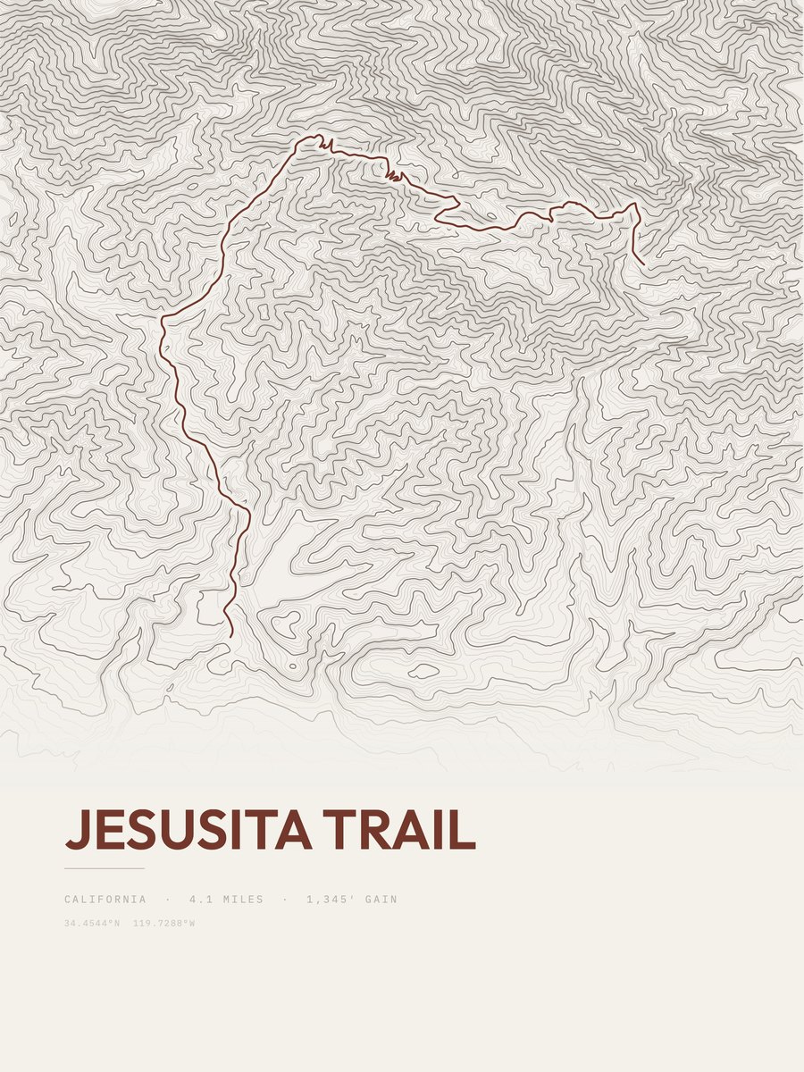 Jesusita Trail Topographic print