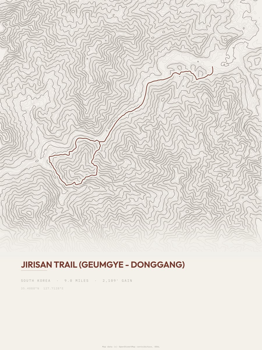 Jirisan Trail topographic trail print