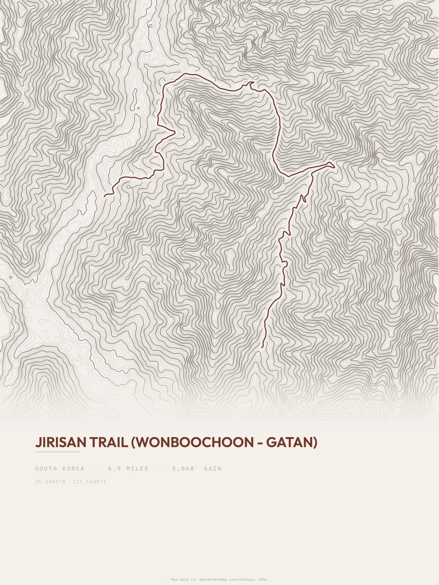 Jirisan Trail topographic trail print