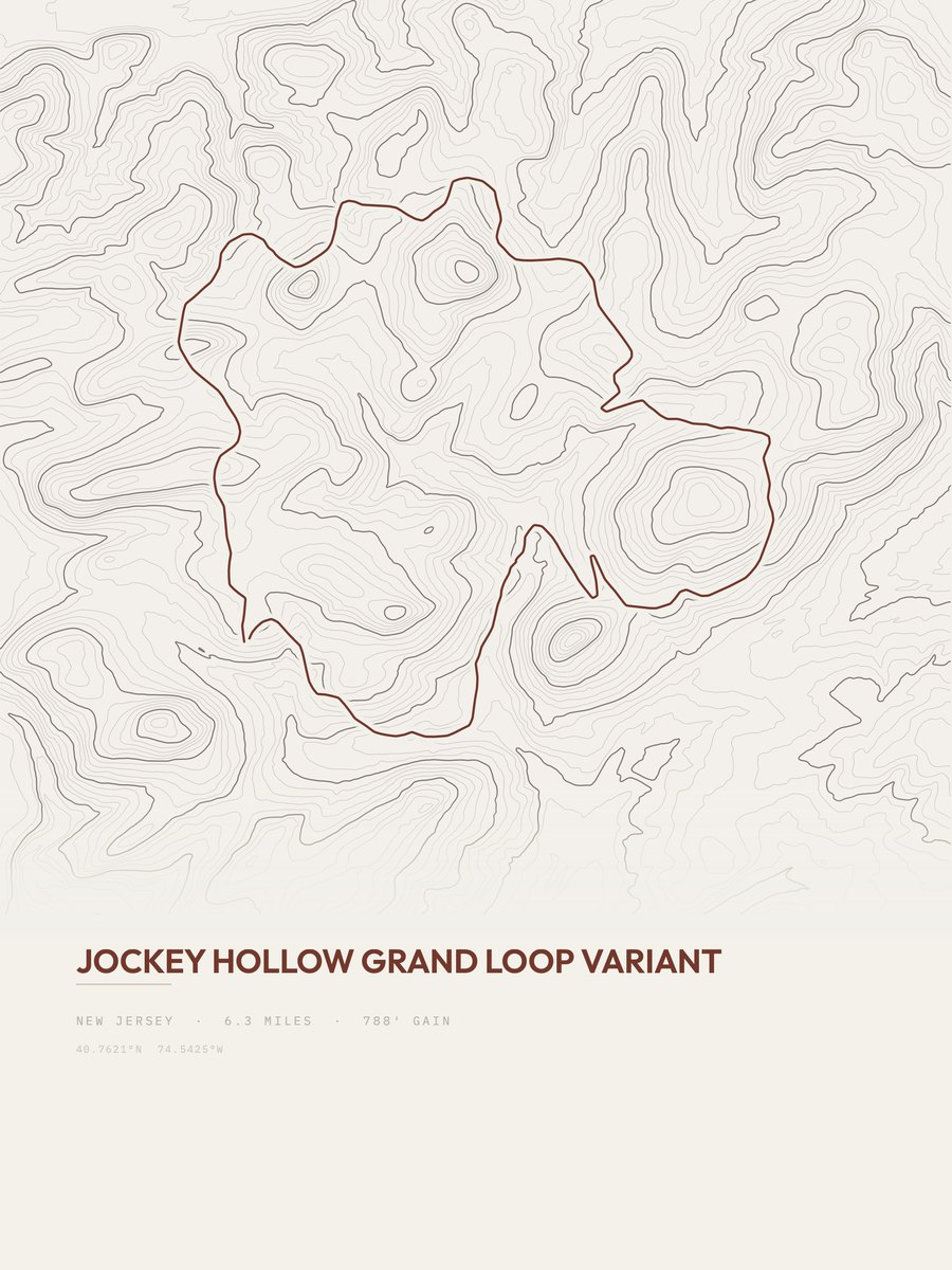 Jockey Hollow Grand Loop Variant topographic trail print