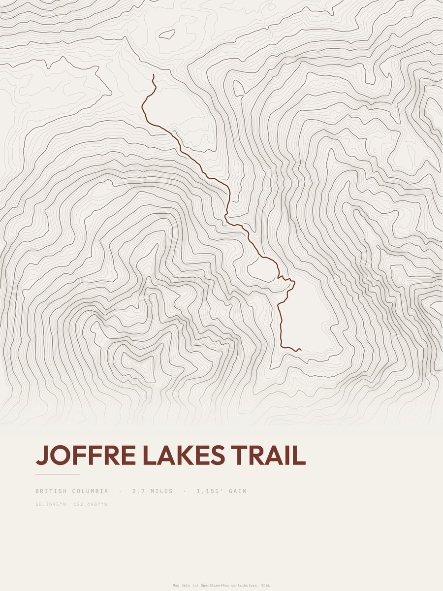 Joffre Lakes Trail Topographic print