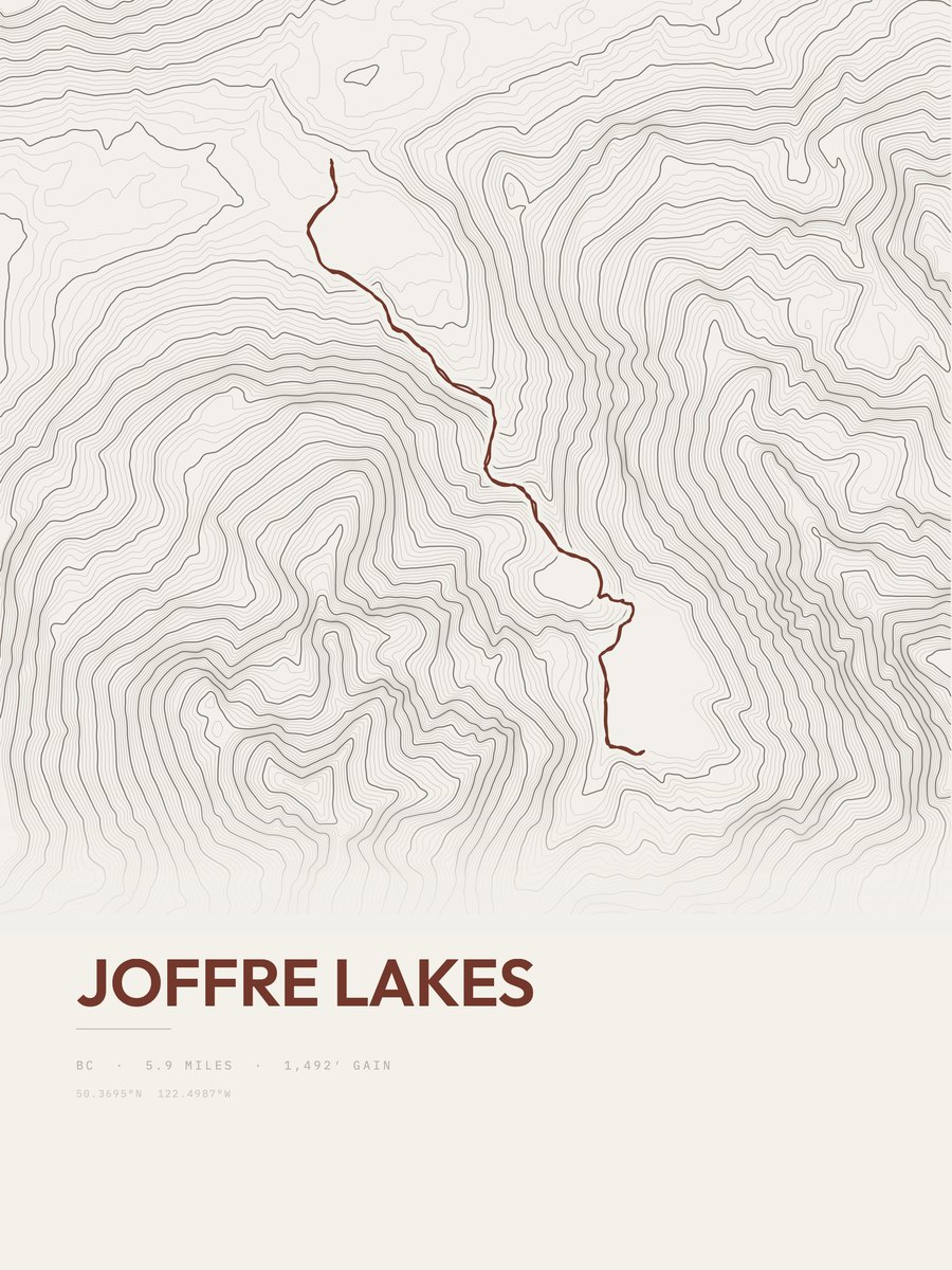 Joffre Lakes topographic trail print