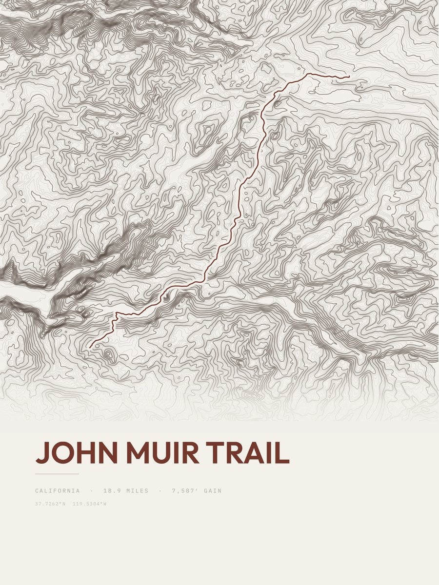 John Muir Trail topographic trail print