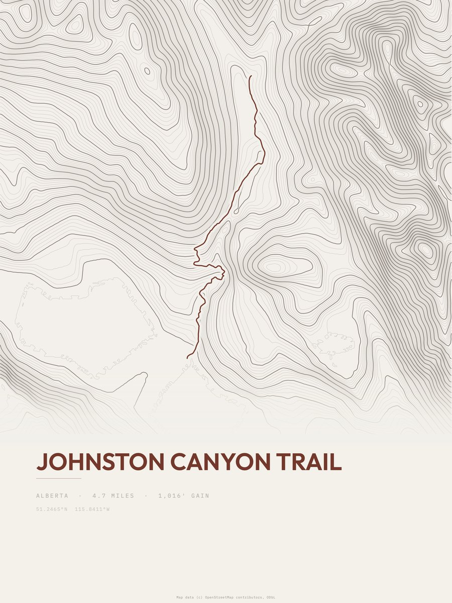Johnston Canyon Trail Topographic print
