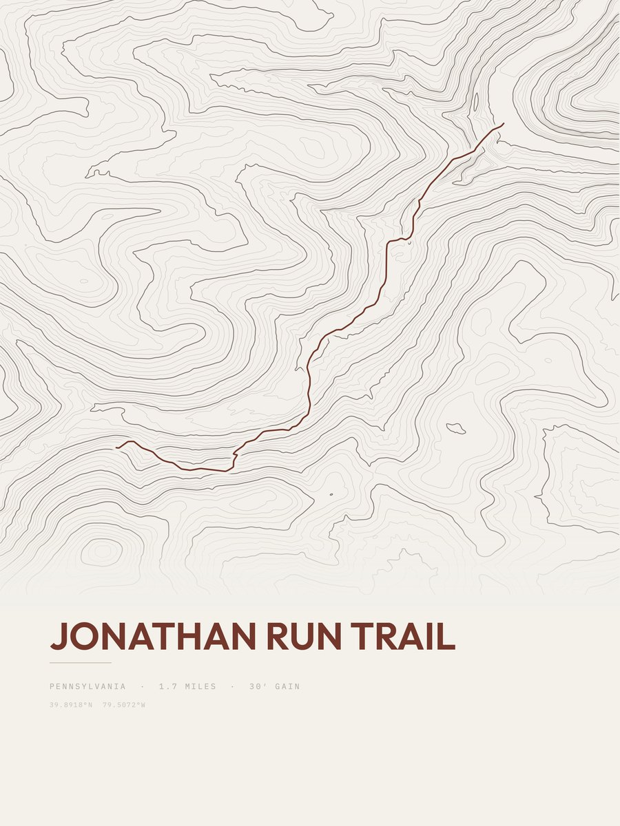 Jonathan Run Trail topographic trail print