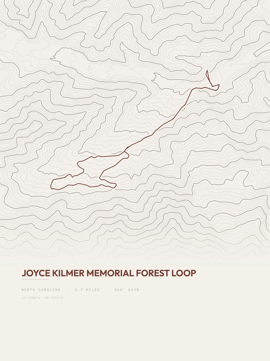 Joyce Kilmer Memorial Forest topographic trail print