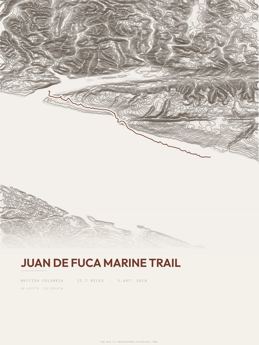 Juan de Fuca Marine Trail topographic trail print