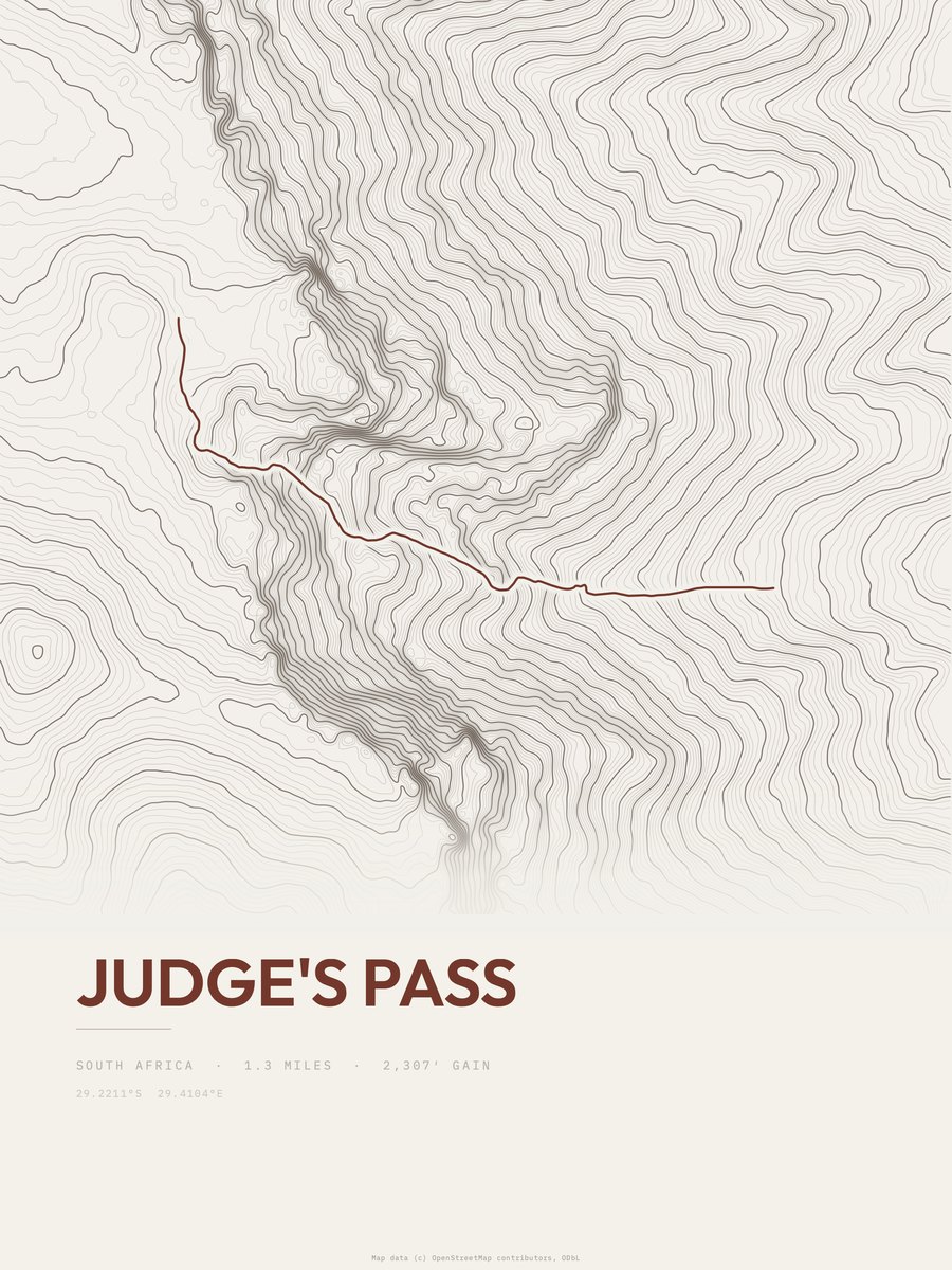 Judge's Pass topographic trail print