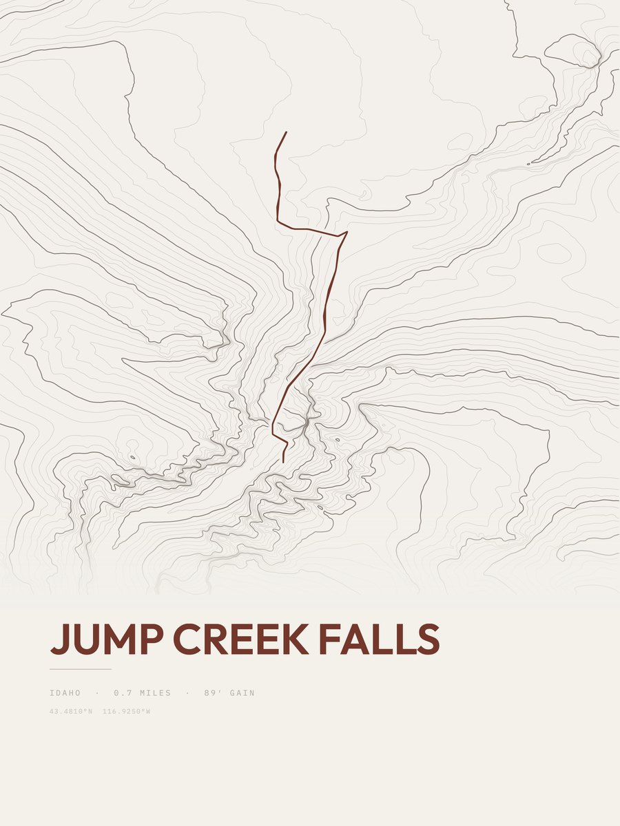 Jump Creek Falls topographic trail print