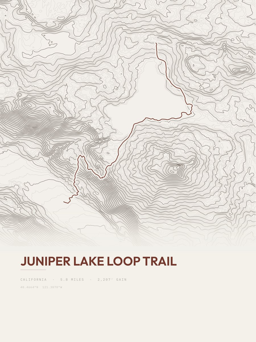 Juniper Lake Loop Trail topographic trail print