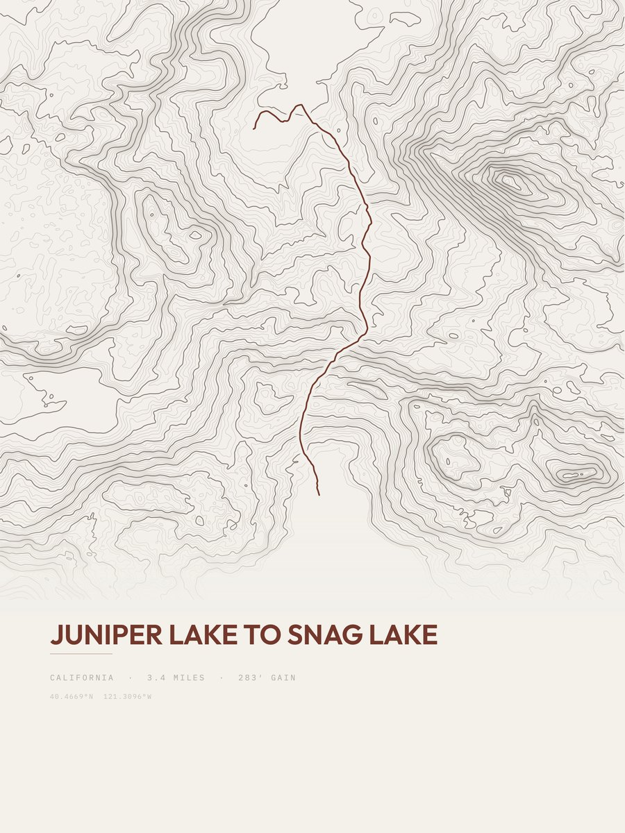Juniper Lake to Snag Lake topographic trail print