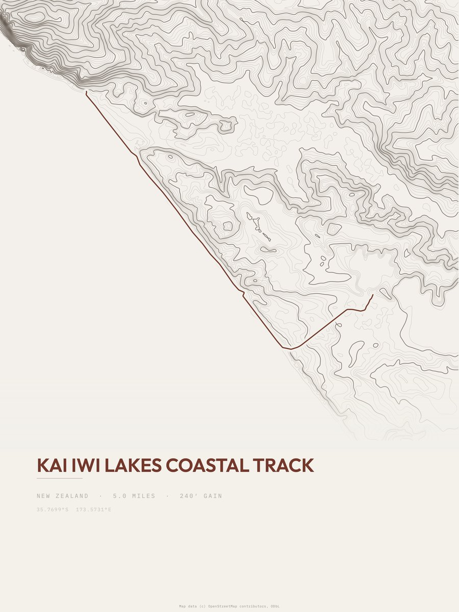 Kai Iwi Lakes Coastal Track topographic trail print