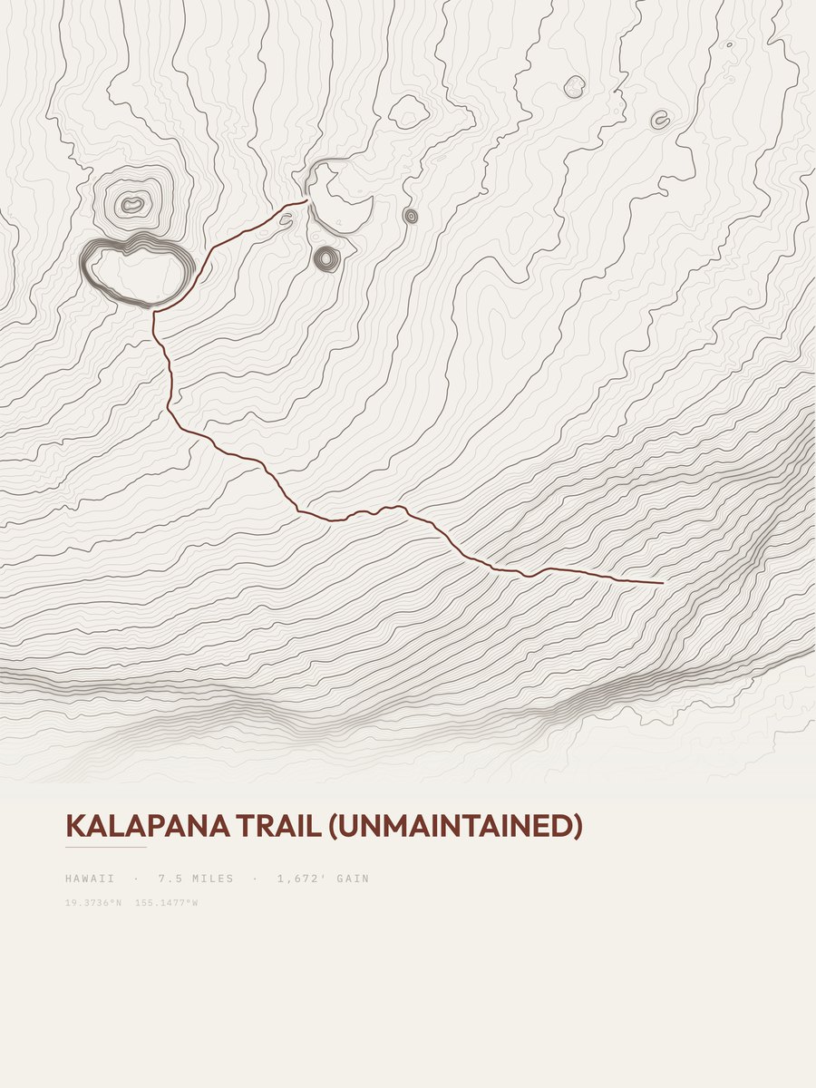 Kalapana Trail (unmaintained) topographic trail print
