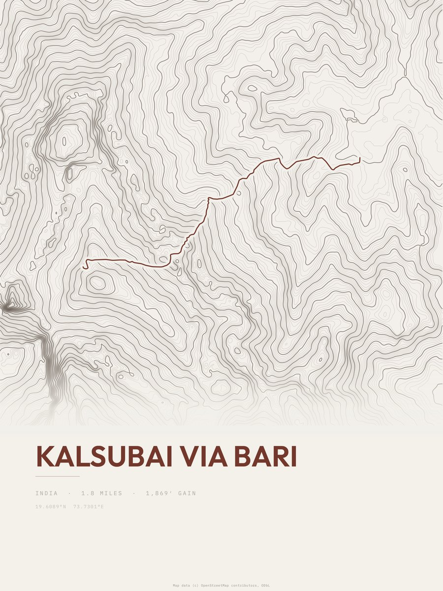 Kalsubai topographic trail print