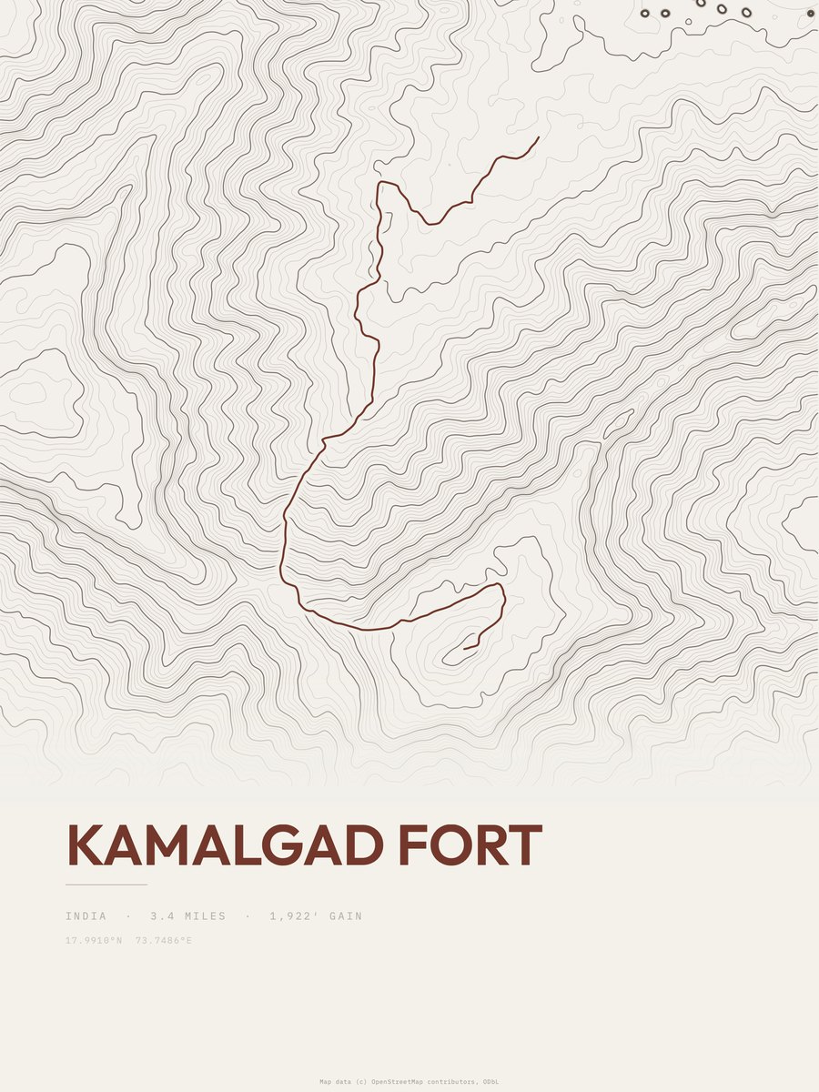 Kamalgad Fort topographic trail print