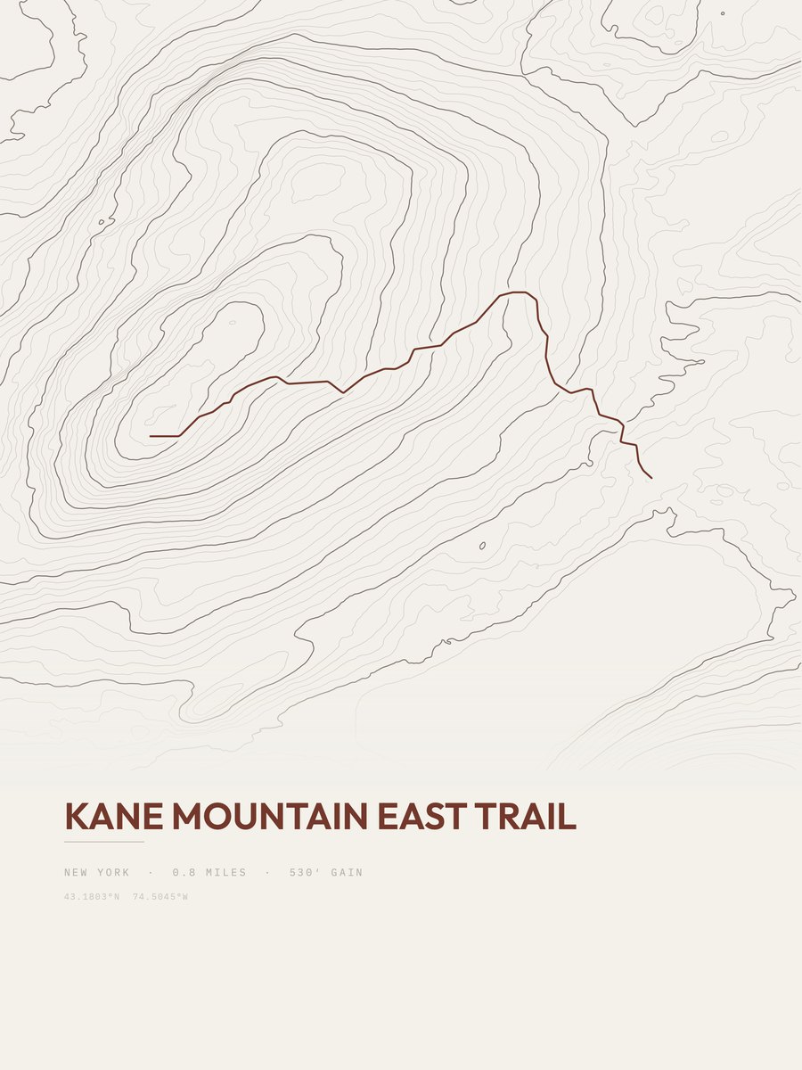 Kane Mountain East Trail topographic trail print