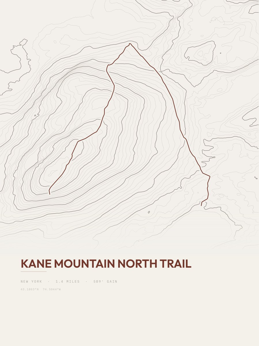 Kane Mountain North Trail topographic trail print